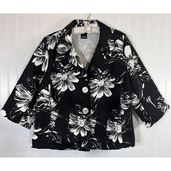 Susan Graver Jackets & Blazers - Susan Graver Style Black White Floral Button Up Jacket Size 1X Career Casual QVC